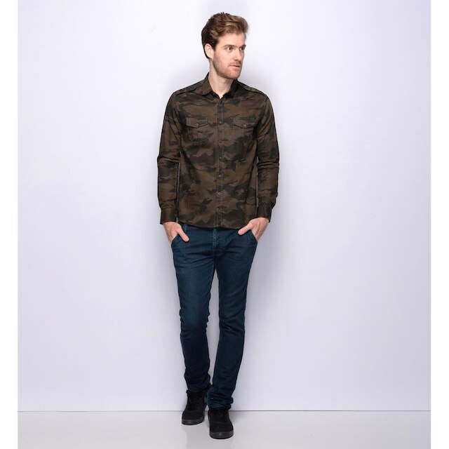 Camisa Social Masculina Manga Longa Sarja Camuflada Militar