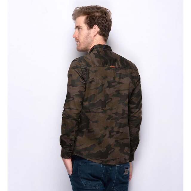Camisa Social Masculina Manga Longa Sarja Camuflada Militar
