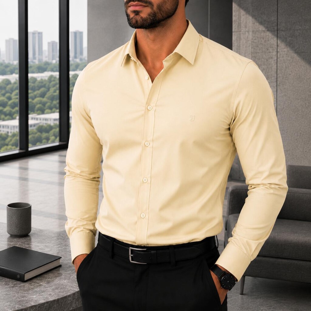 Camisa Social Masculina Manga Longa Spandex