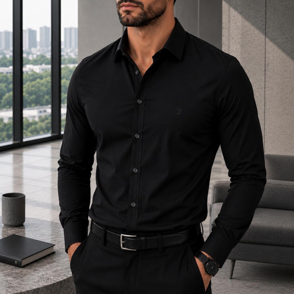 Camisa Social Masculina Manga Longa Spandex