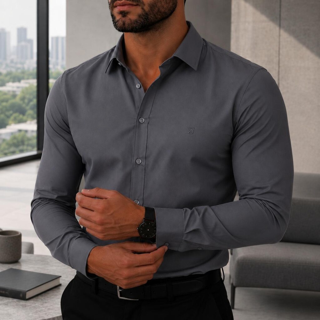 Camisa Social Masculina Manga Longa Spandex