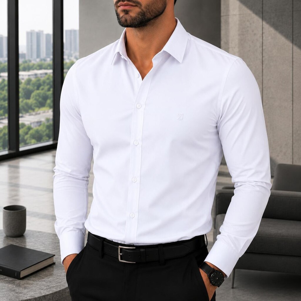 Camisa Social Masculina Manga Longa Spandex