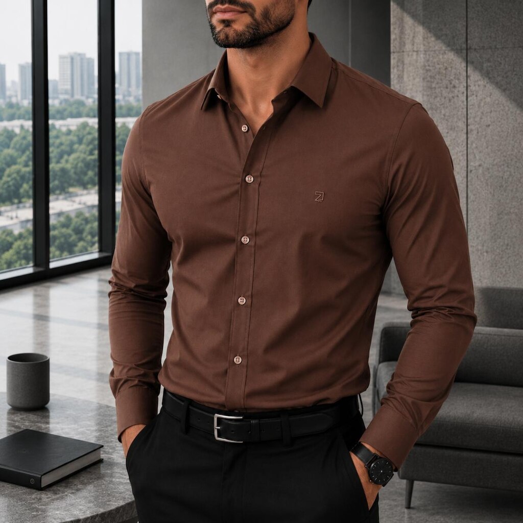Camisa Social Masculina Manga Longa Spandex