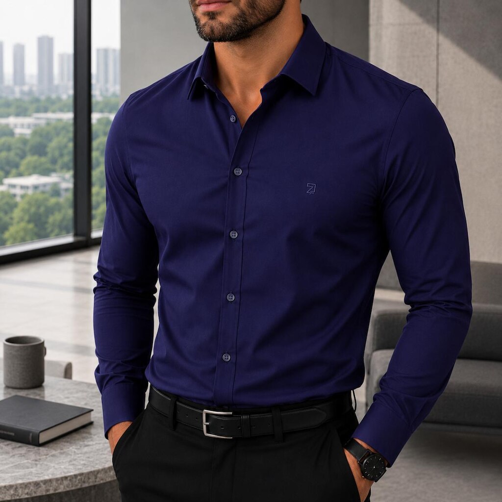 Camisa Social Masculina Manga Longa Spandex