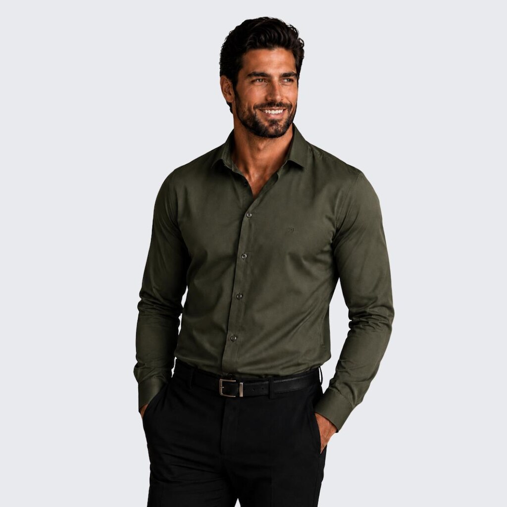 Camisa Social Masculina Manga Longa Spandex