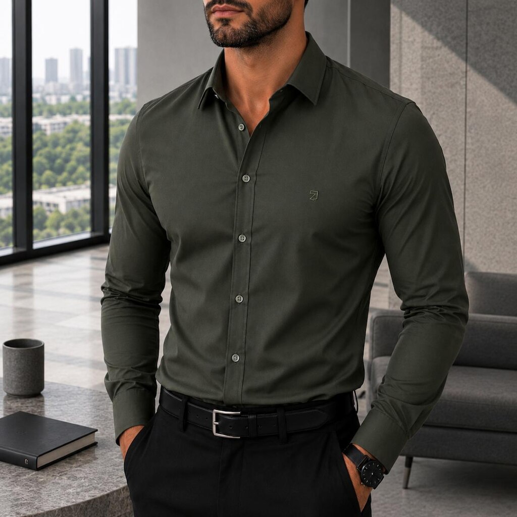 Camisa Social Masculina Manga Longa Spandex