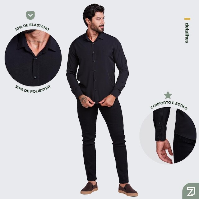 Camisa Social Masculina Manga Longa