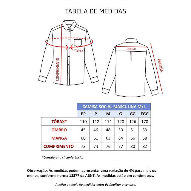 Camisa social masculina manga longa