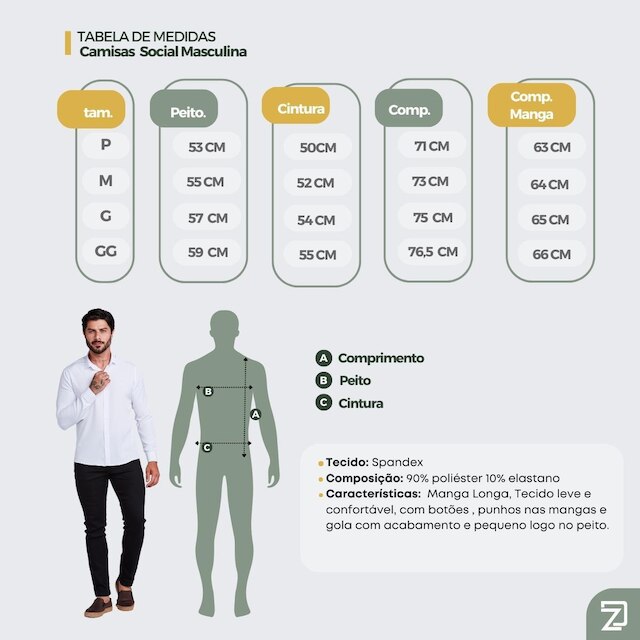 Camisa Social Masculina Manga Longa