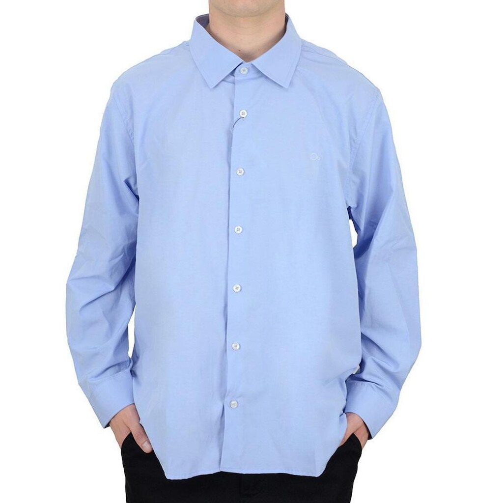 Camisa Social Masculina ML Ogochi Plus Size Azul - 0015