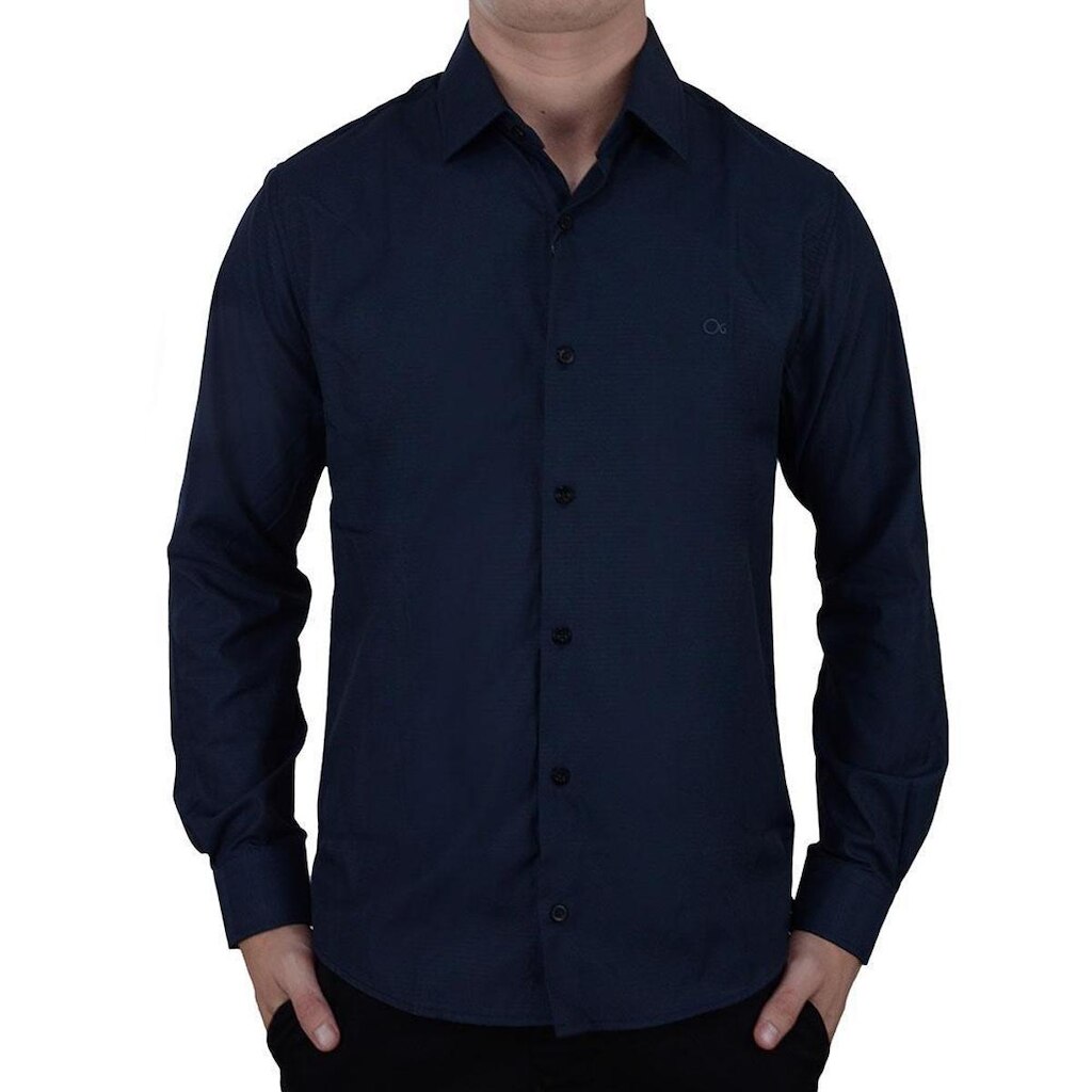 Camisa Social Masculina ML Ogochi Slim Azul - 0322