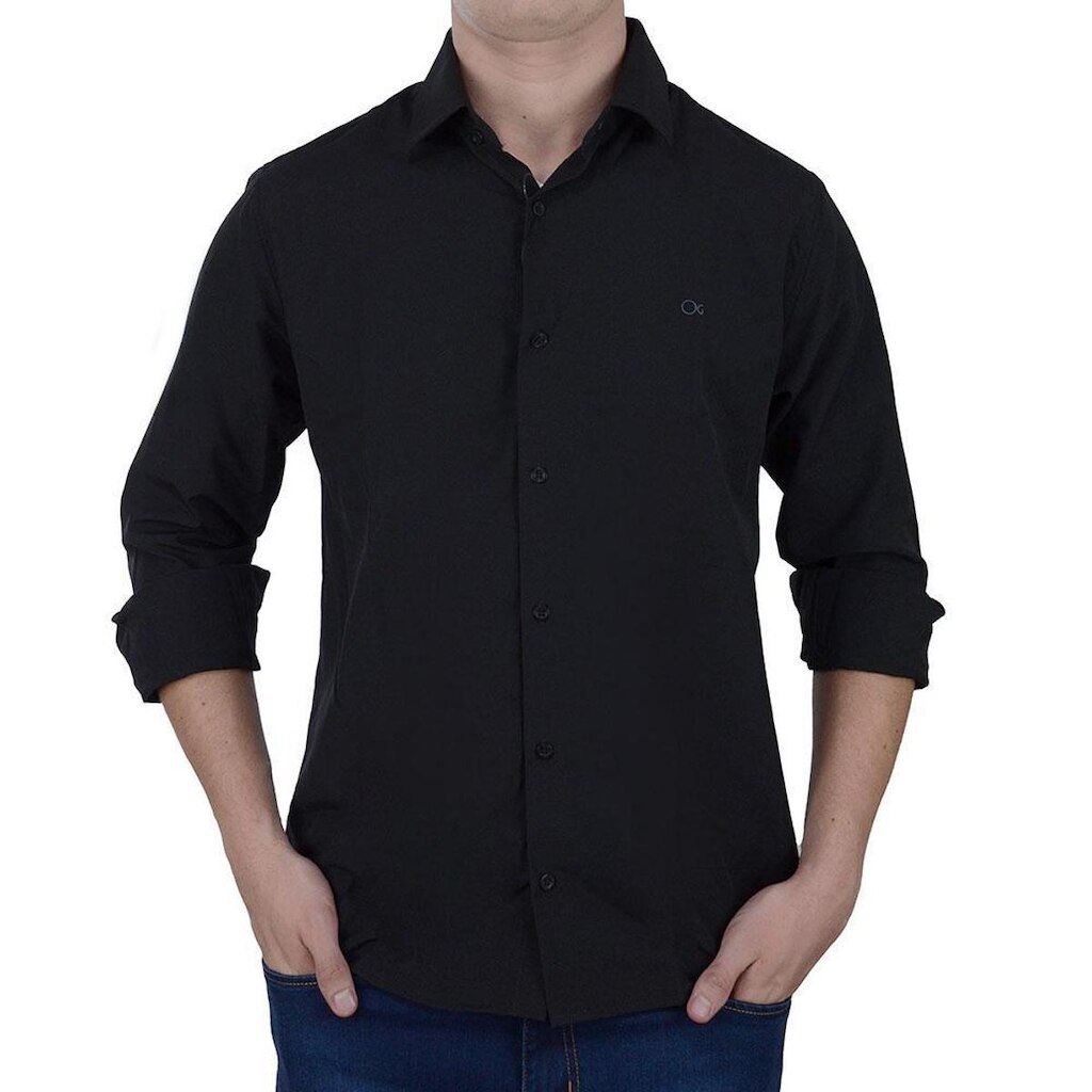 Camisa Social Masculina ML Ogochi Slim Essencial Preta - 001