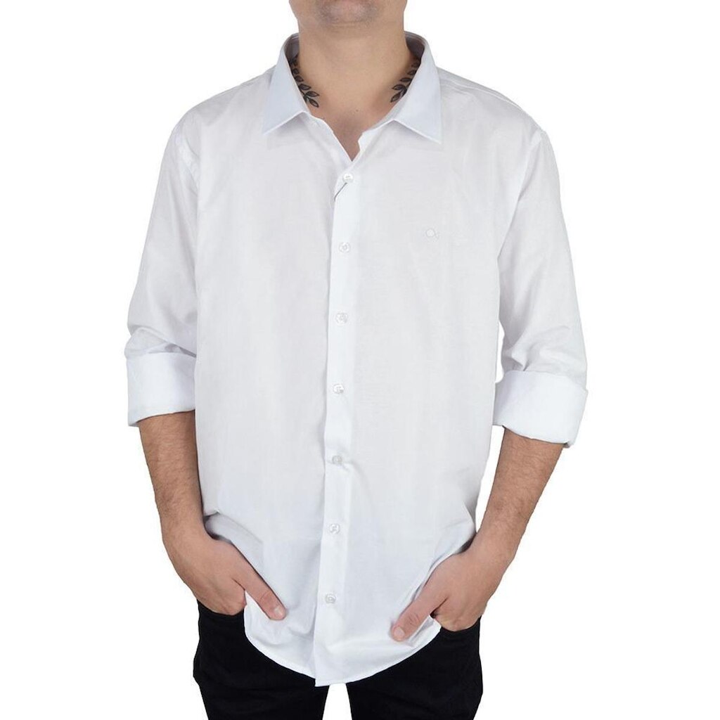 Camisa Social Masculina Ogochi ML Plus Size Branca - 0015