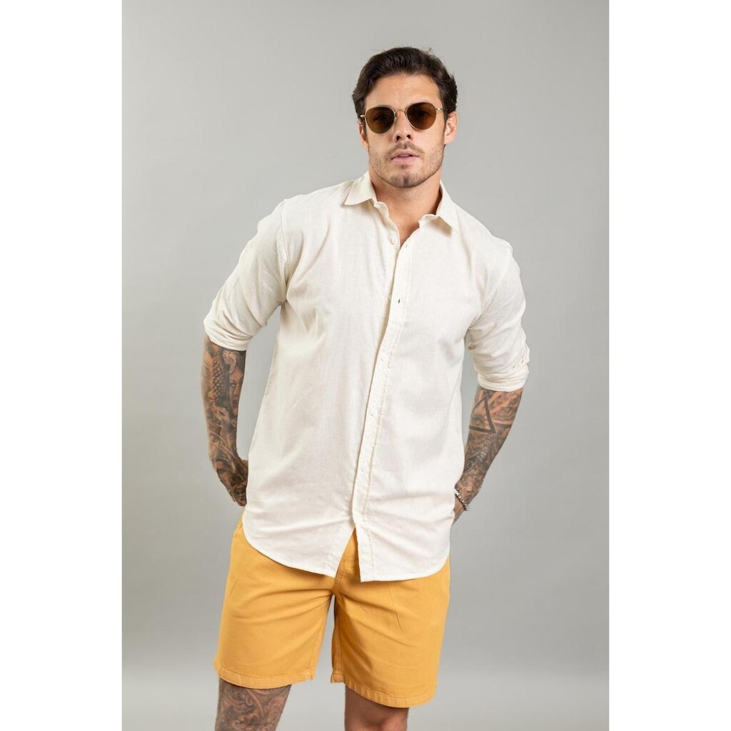 Camisa Social Masculina Slim Manga Longa em Linho Dialogo