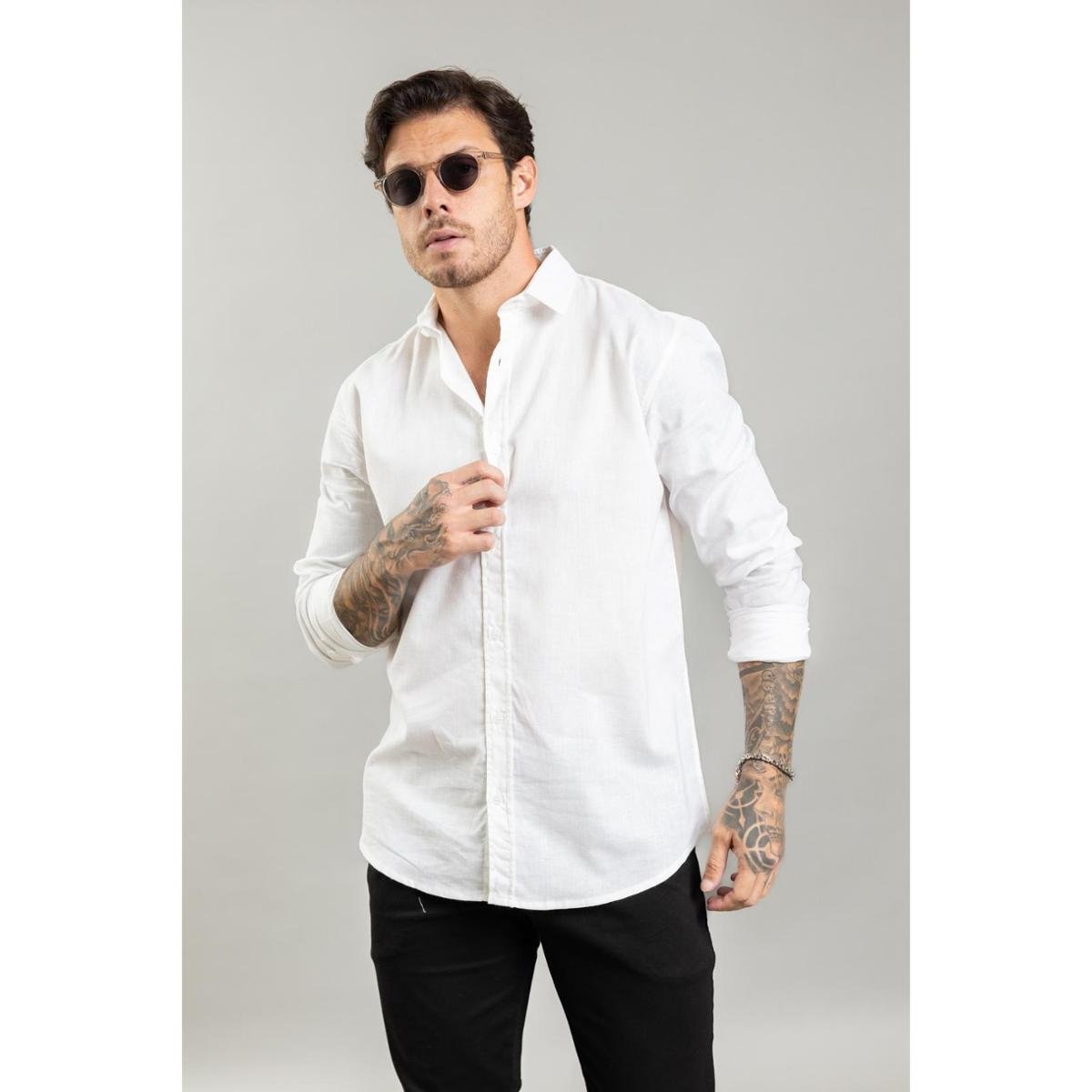 Camisa Manga Longa Slim Fit Acetinado Com Elastano Preto - Mx-72