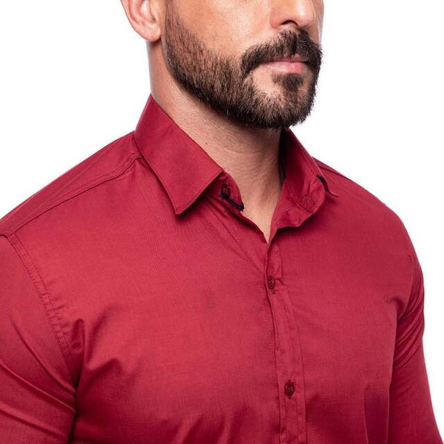 Camisa Social Masculina Slim Manga Longa Lisa Não Amassa