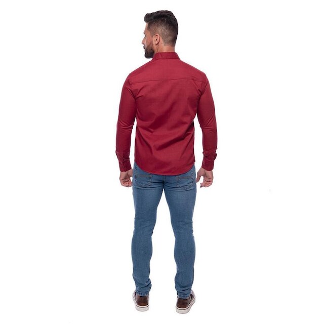 Camisa Social Masculina Slim Manga Longa Lisa Não Amassa