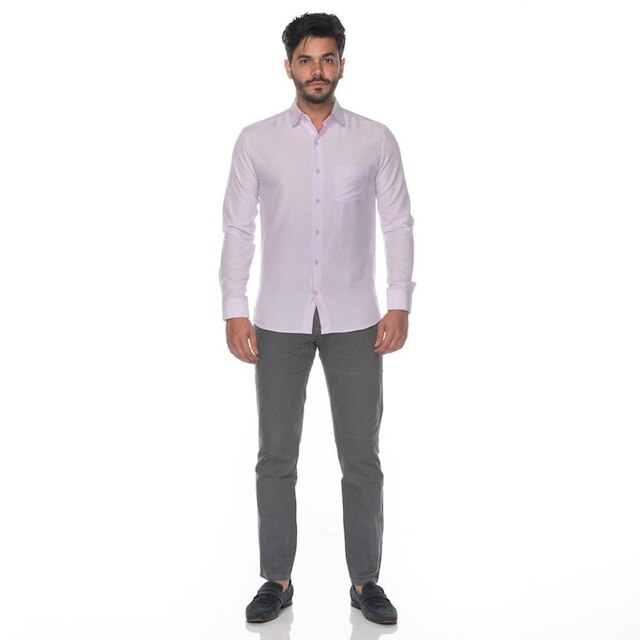 Camisa Social Masculina Teodoro Manga Longa Slim Fit Casual