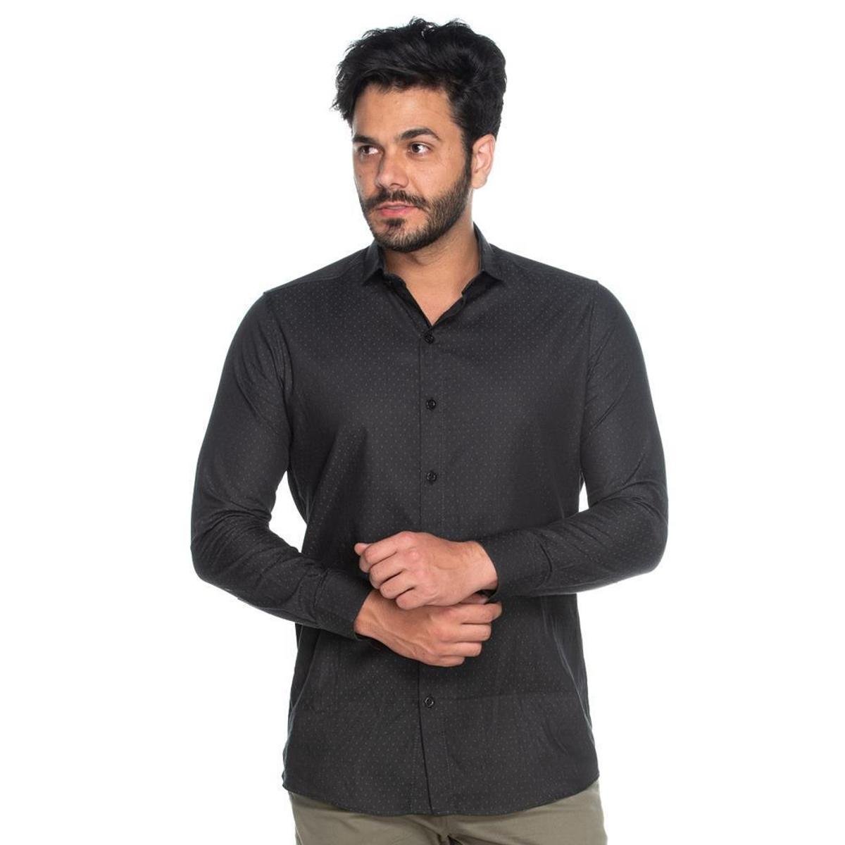 Camisa Social Masculina Teodoro ML Algodão Poá Casual - Preto Menor preço em Camisa Social Masculina Teodoro ML Algodão Poá Casual - Preto