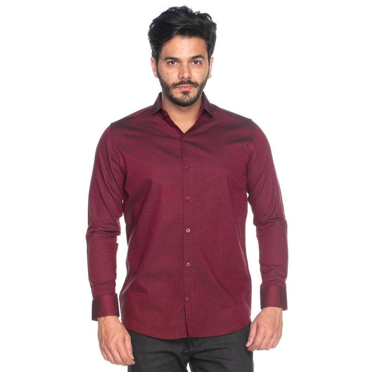 Camisa Social Masculina Teodoro ML Algodão Poá Casual - Bordô Menor preço em Camisa Social Masculina Teodoro ML Algodão Poá Casual - Bordô