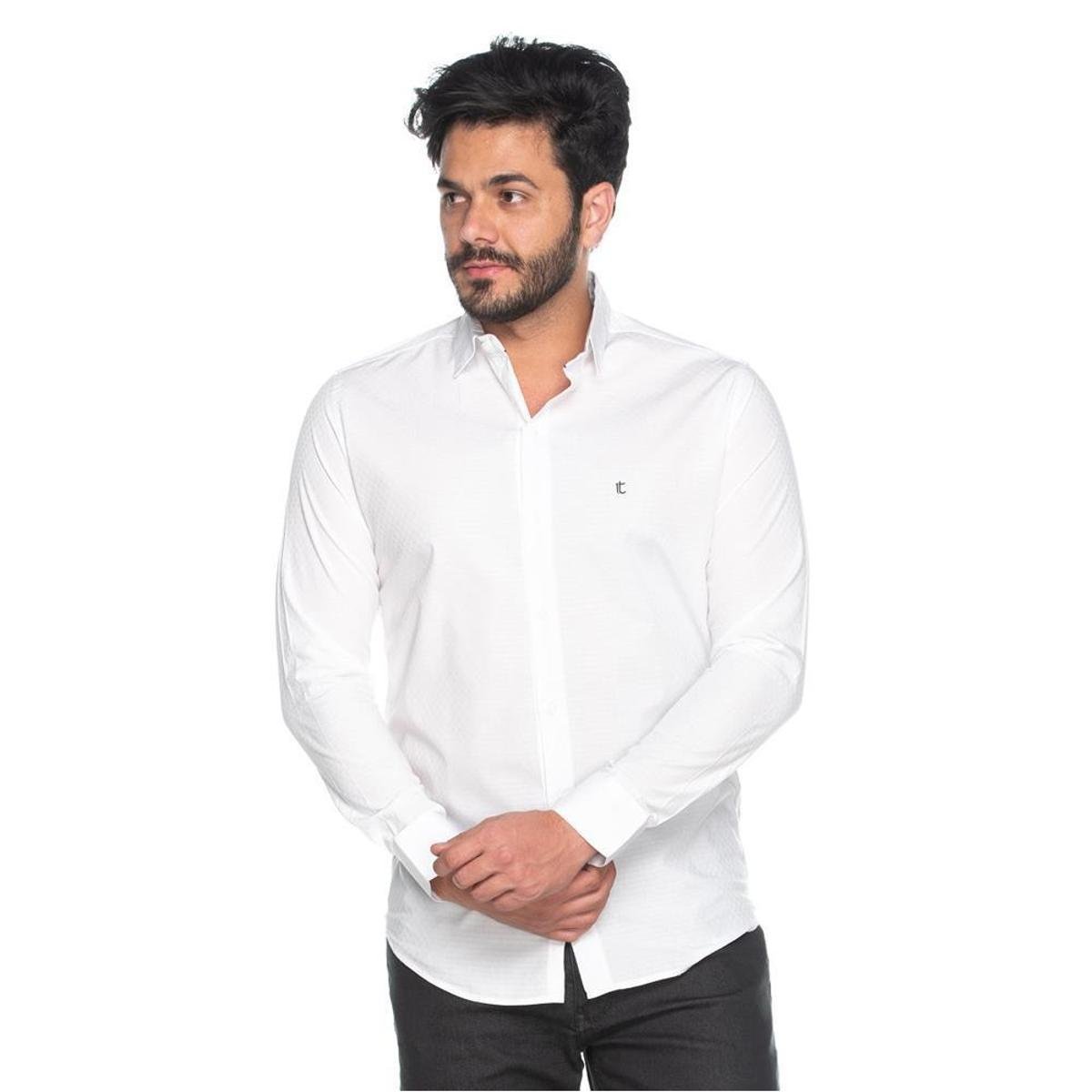 Camisa Social Masculina Teodoro Tradicional Algodão Casual - Branco Menor preço em Camisa Social Masculina Teodoro Tradicional Algodão Casual - Branco