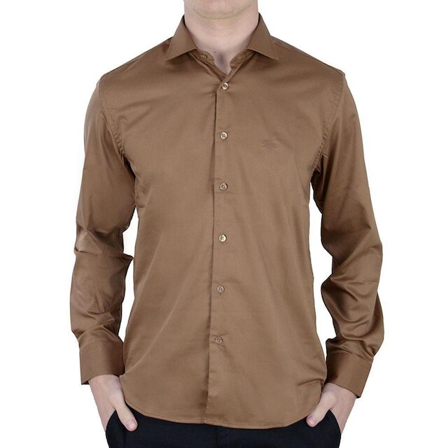 Camisa Social Masculina Urban City ML Slim Fit Marrom - 1422