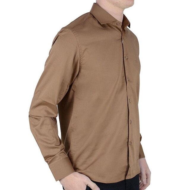 Camisa Social Masculina Urban City ML Slim Fit Marrom - 1422
