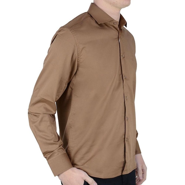 Camisa Social Masculina Urban City ML Slim Fit Marrom - 1422