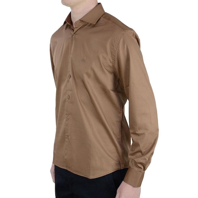Camisa Social Masculina Urban City ML Slim Fit Marrom - 1422