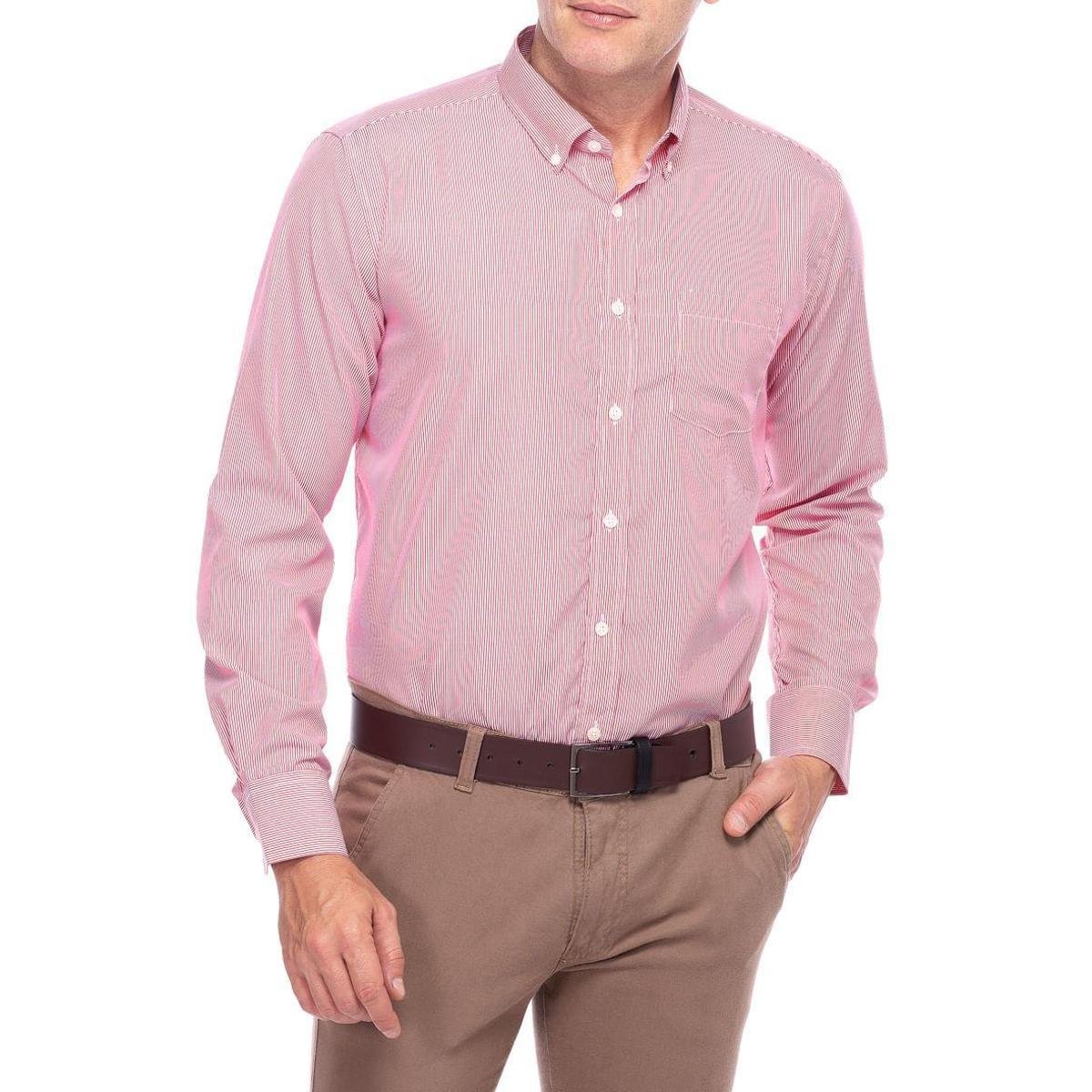 Camisa Social Masculina Vermelha Listrada - 4 - Vermelho Menor preço em Camisa Social Masculina Vermelha Listrada - 4 - Vermelho