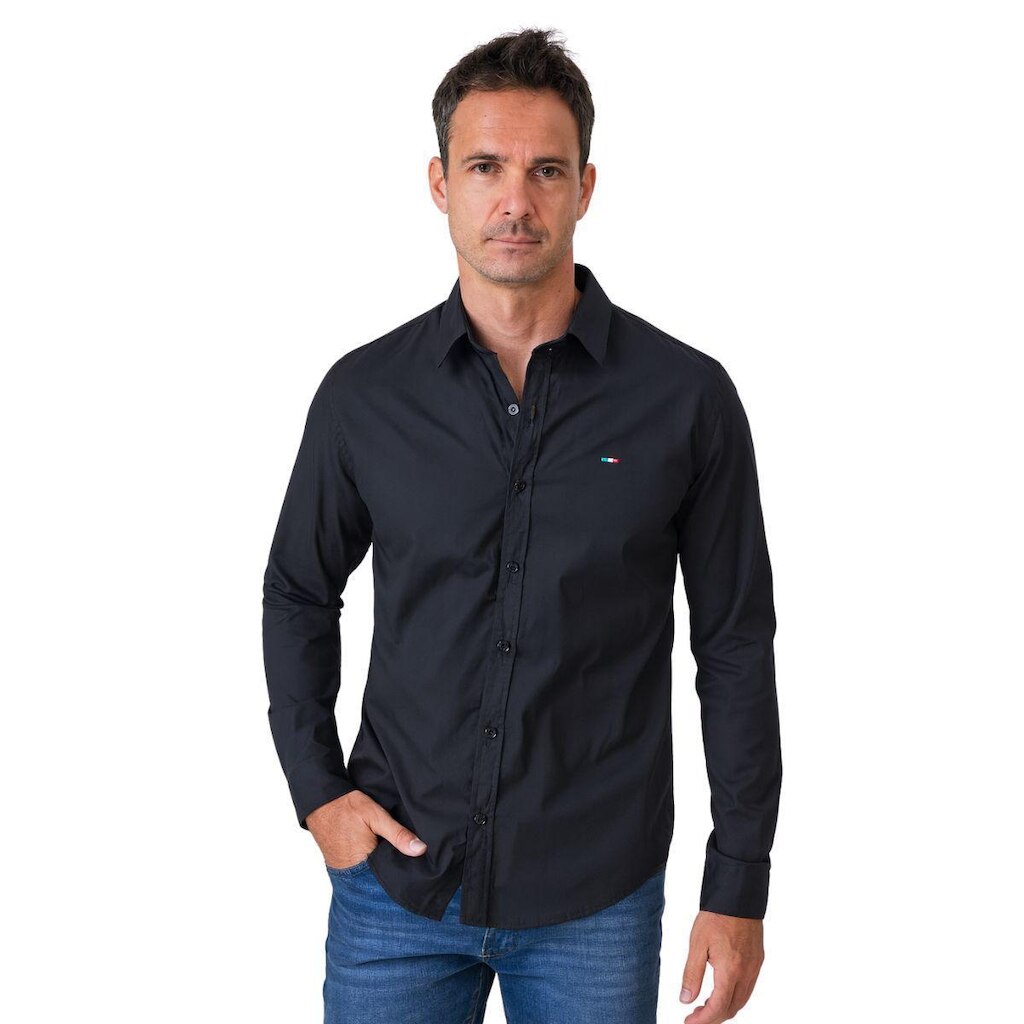 Camisa Social Masculina Vih Triny Preta Itália Premium Slim Fit Manga Longa