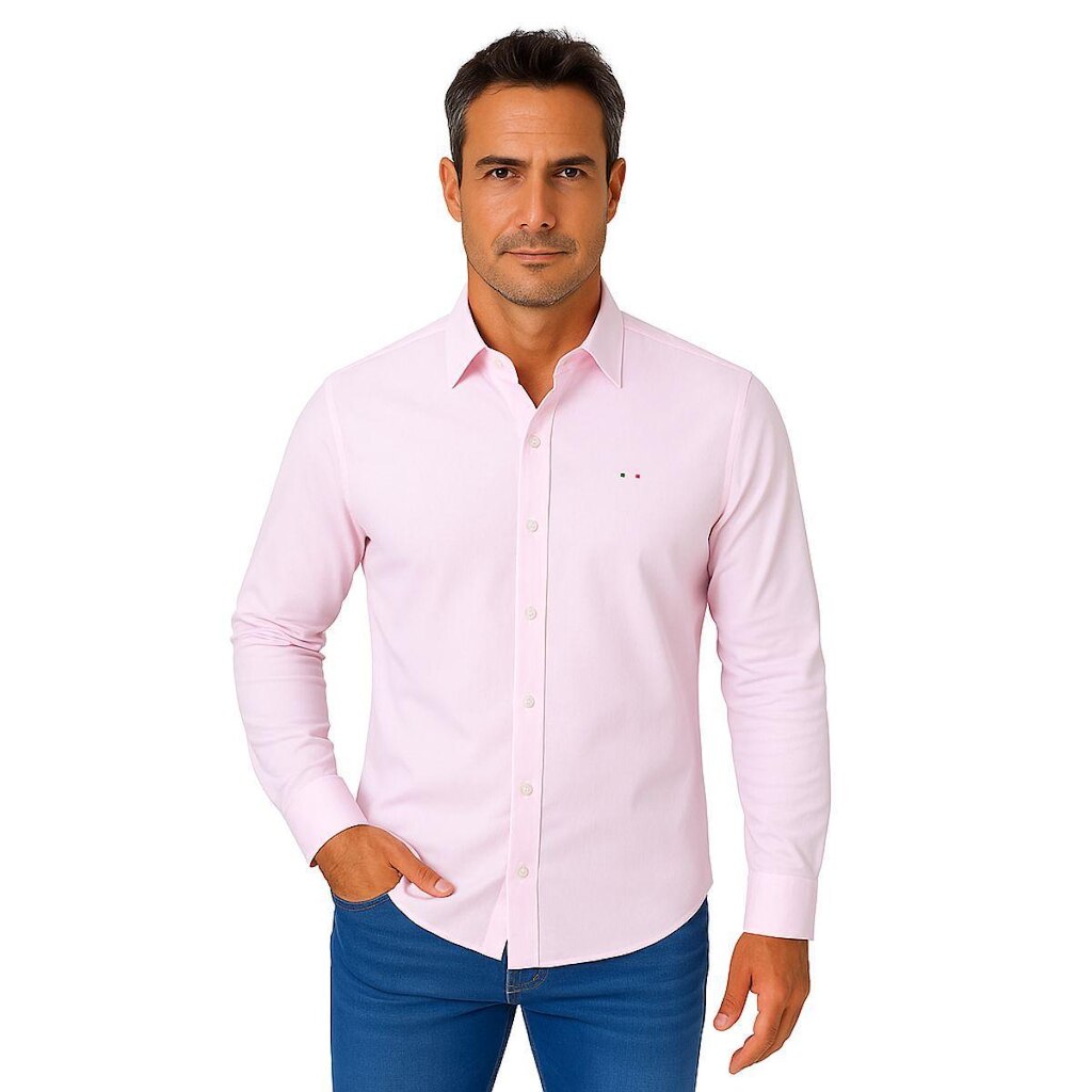 Camisa Social Masculina Vih Triny Rosa Itália Premium Slim Fit Manga Longa