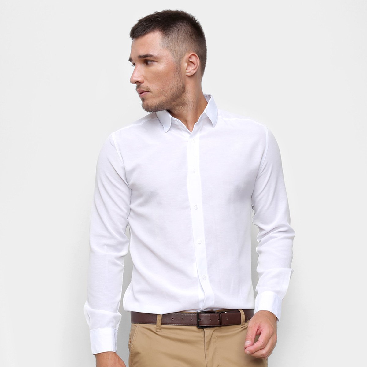 Camisa Social Milano Manga Longa Masculina - Branco Menor preço em Camisa Social Milano Manga Longa Masculina - Branco