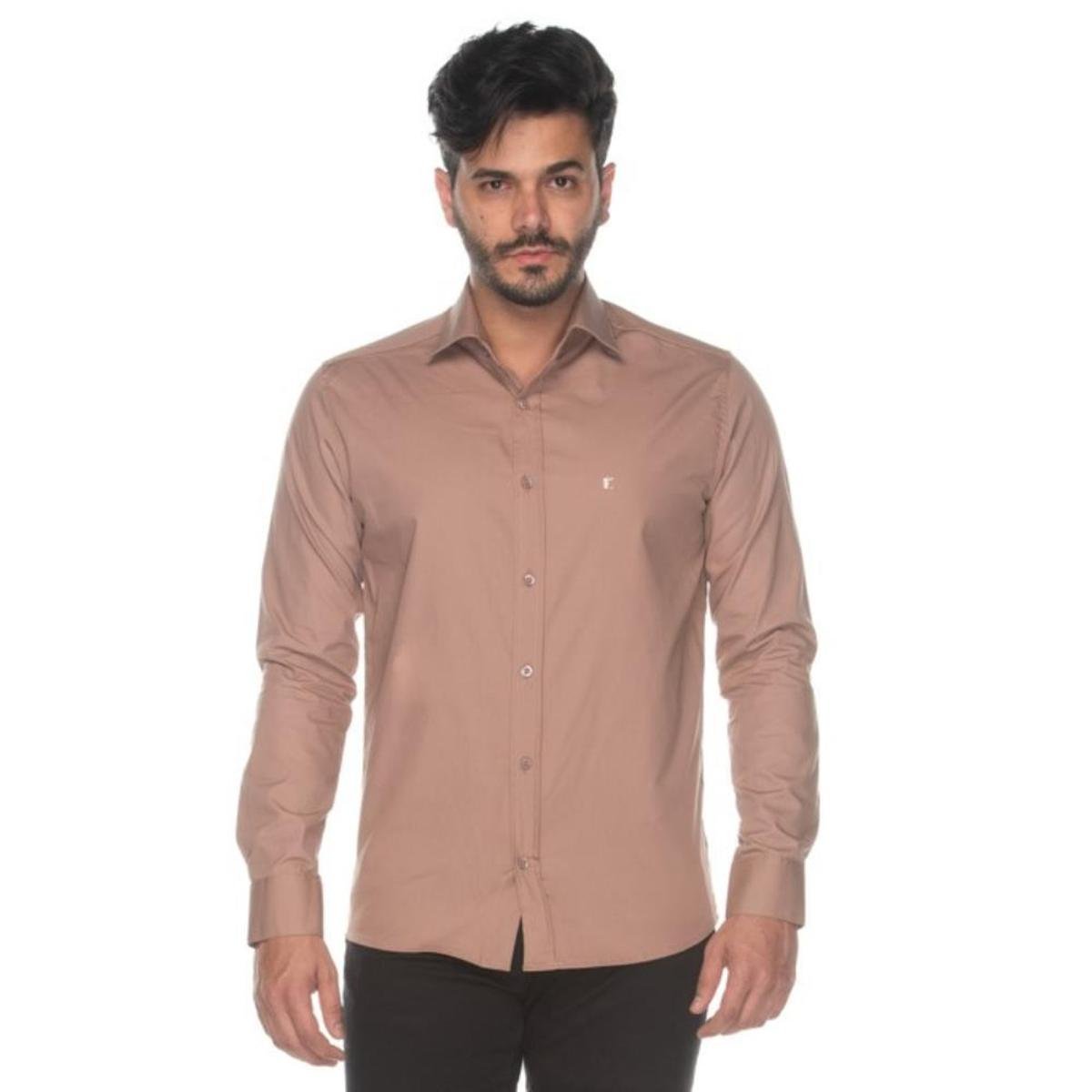 Camisa Social ML Teodoro Slim Masculina Algodão Lisa Luxo - Rosa Menor preço em Camisa Social ML Teodoro Slim Masculina Algodão Lisa Luxo - Rosa