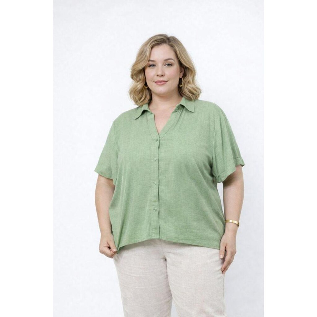 Camisa Social Plus Size D Bell Outlet Fashion Manga Curta Verde