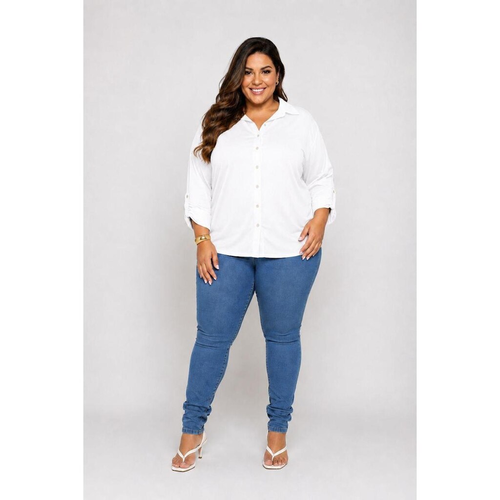 Camisa Social Plus Size D Bell Outlet Fashion Manga Longa Branco