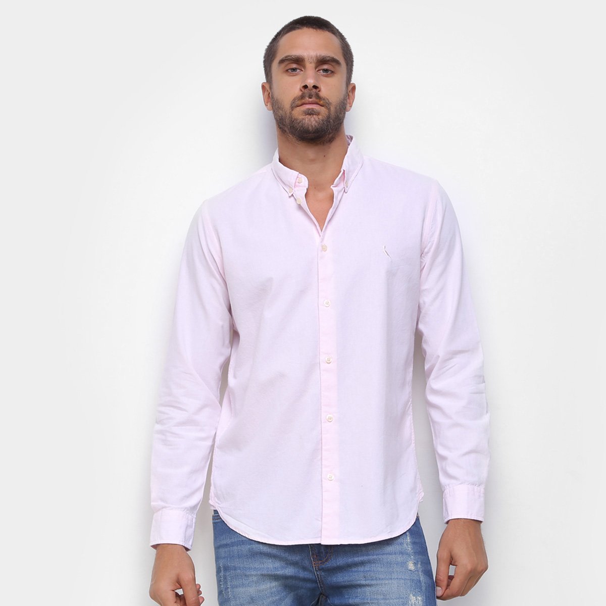 Camisa Social Reserva Manga Longa Masculina - Rosa Claro Menor preço em Camisa Social Reserva Manga Longa Masculina - Rosa Claro