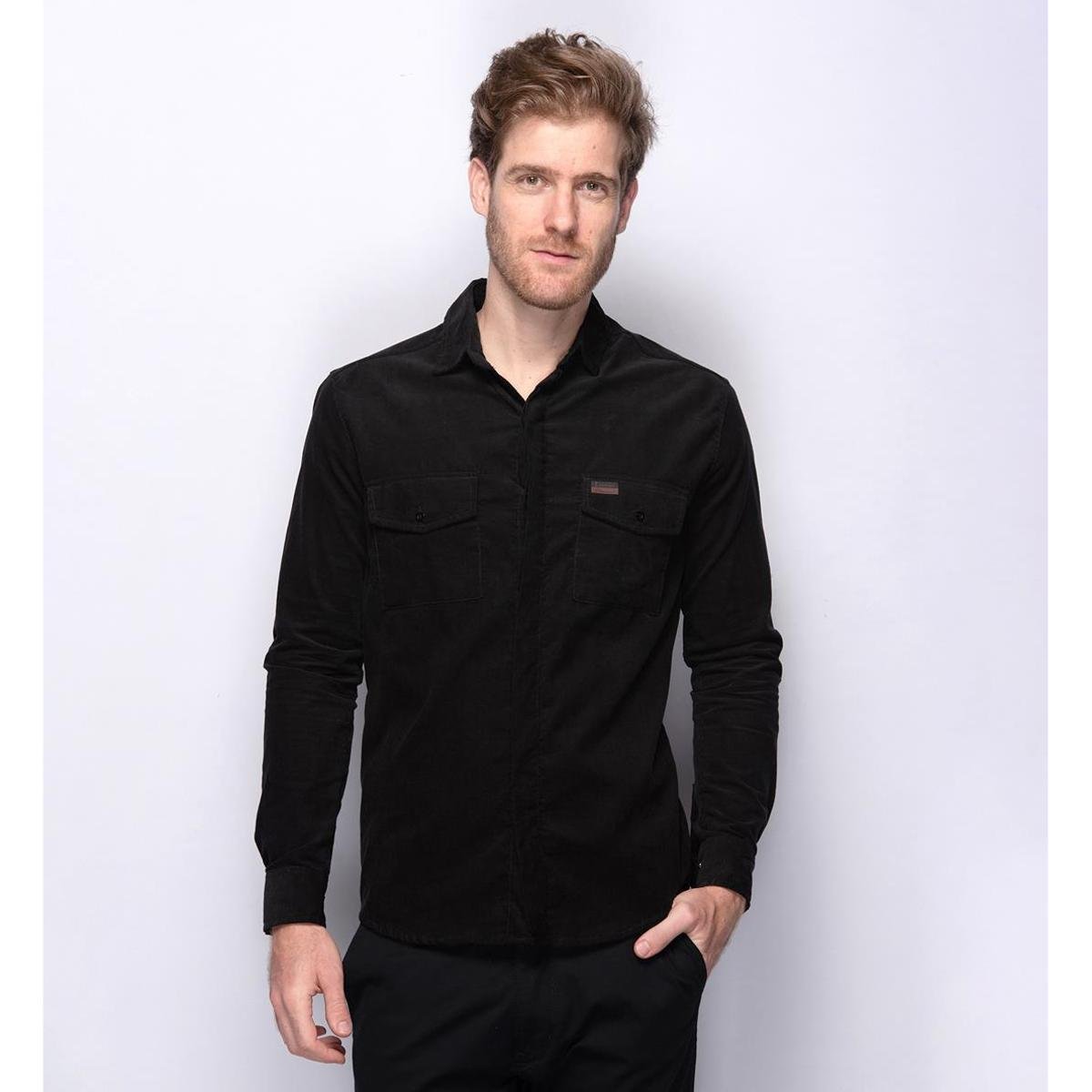 Camisa Social Slim Fit Teodoro Veludo Corte Slim Masculina - Preto Menor preço em Camisa Social Slim Fit Teodoro Veludo Corte Slim Masculina - Preto