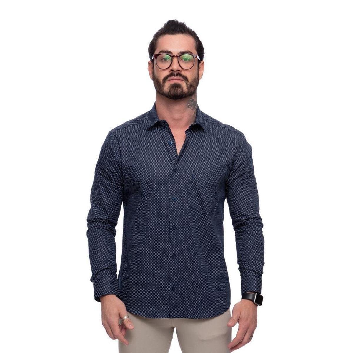 Camisa Social Slim Manga Longa Masculina Clássica Poá Menor preço em Camisa Social Slim Manga Longa Masculina Clássica Poá