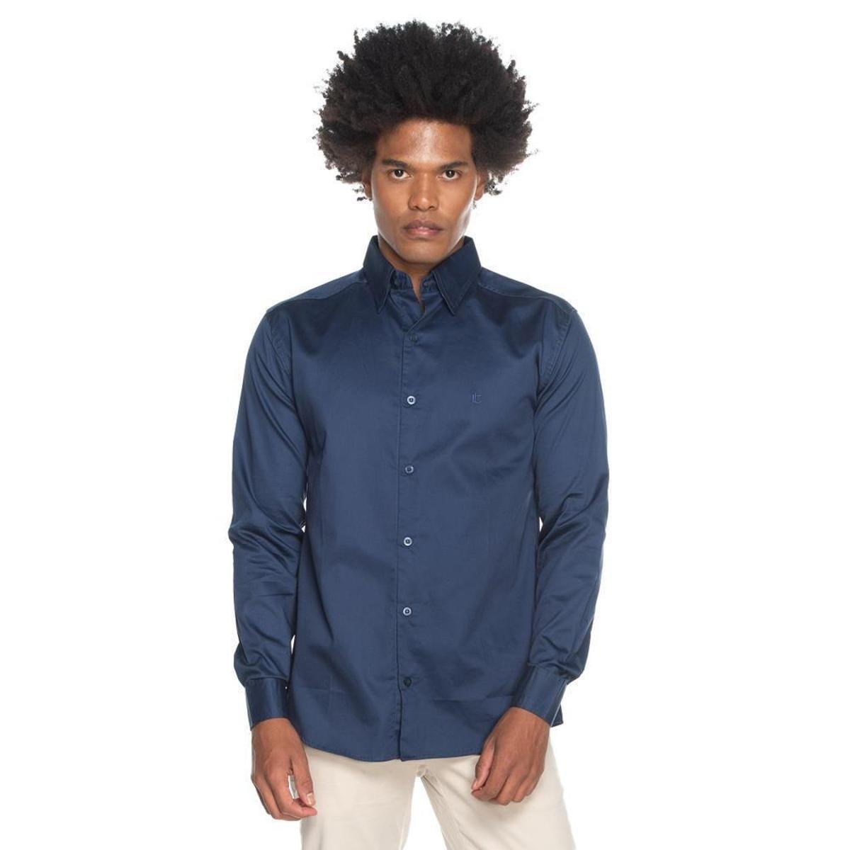 Camisa Social Teodoro ML Slim Fit Algodão Luxo Clássica - Azul Menor preço em Camisa Social Teodoro ML Slim Fit Algodão Luxo Clássica - Azul