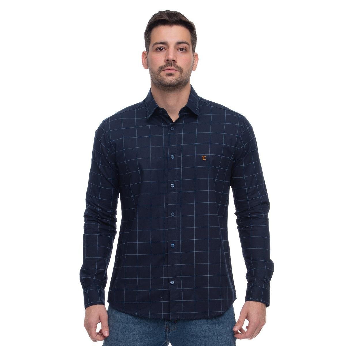 Camisa Social Teodoro ML Slim Fit Algodão Xadrez Casual - Azul Menor preço em Camisa Social Teodoro ML Slim Fit Algodão Xadrez Casual - Azul