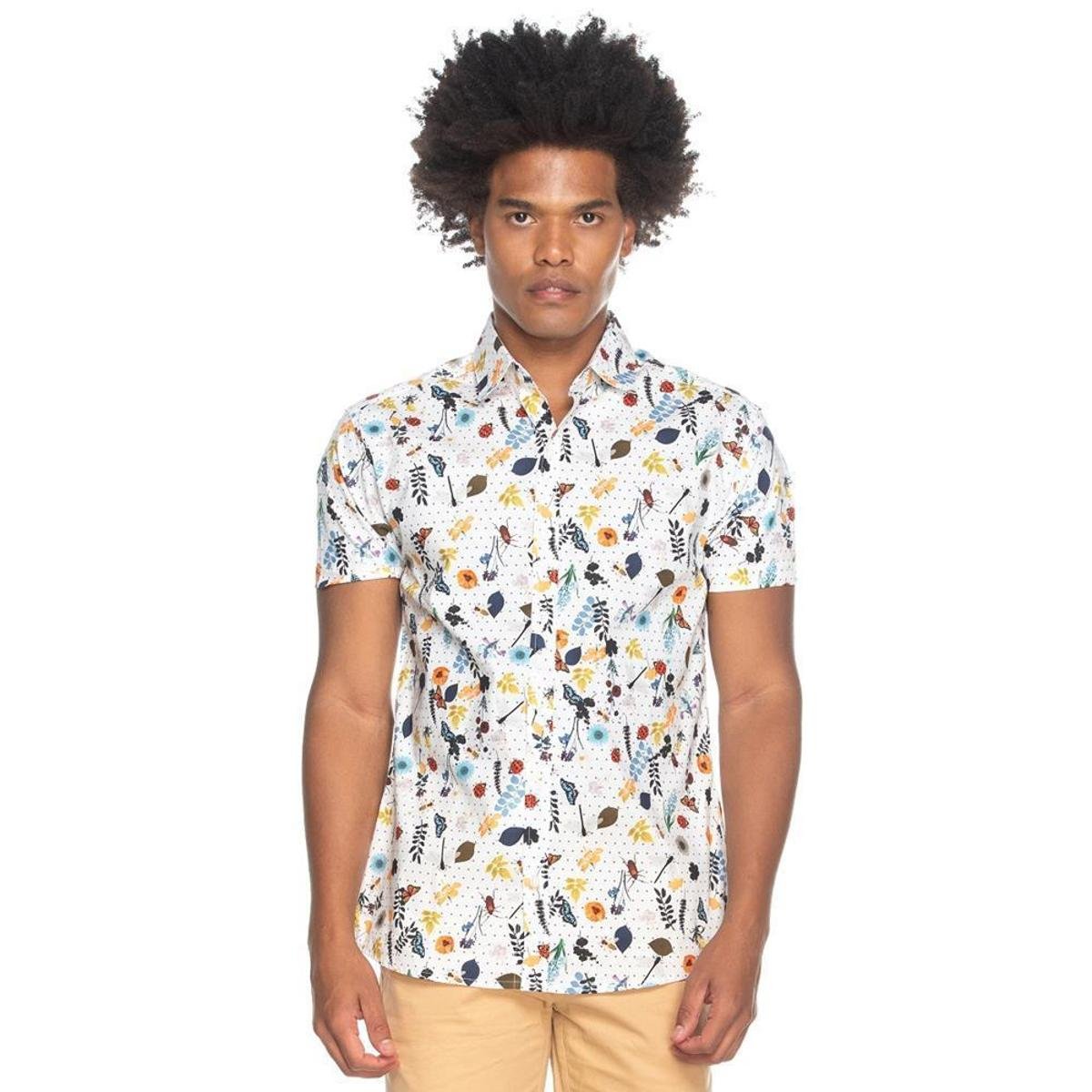 Camisa Social Teodoro Slim Fit Masculina Estampa Atlantica - Branco Menor preço em Camisa Social Teodoro Slim Fit Masculina Estampa Atlantica - Branco