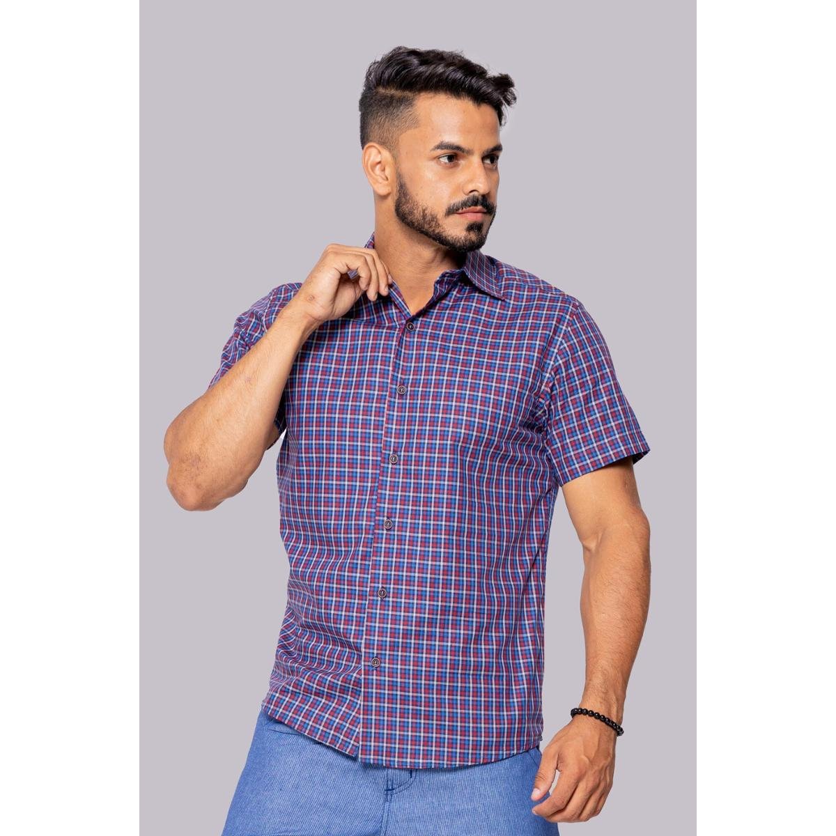 Camisa Social Xadrez e Vermelho Slim Manga Curta 100% Algodão Linha Premium Hilios - Azul é boa?