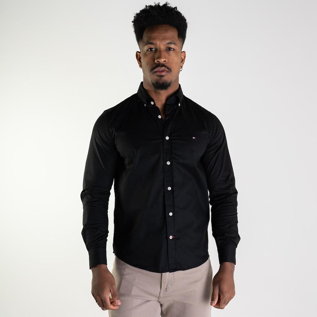 Camisa Tommy Hilfier Oxford Regular Fit Preta