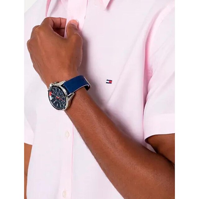Camisa Tommy Hilfiger Masculina Manga Curta Regular Classic Poplin Rosa Claro
