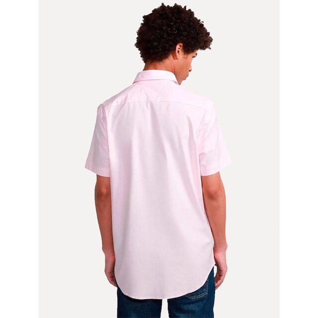 Camisa Tommy Hilfiger Masculina Manga Curta Regular Classic Poplin Rosa Claro