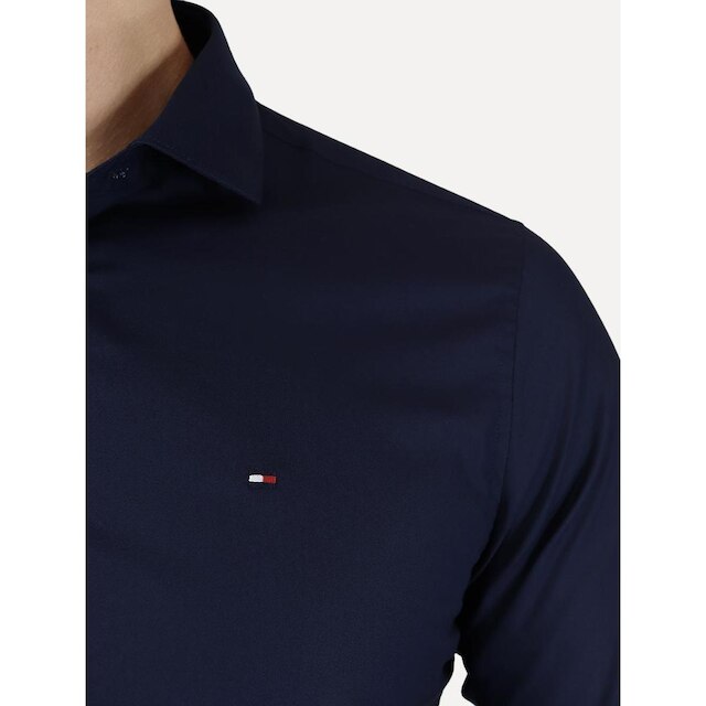 Camisa Tommy Hilfiger Masculina Slim THFlex Poplin Azul Marinho