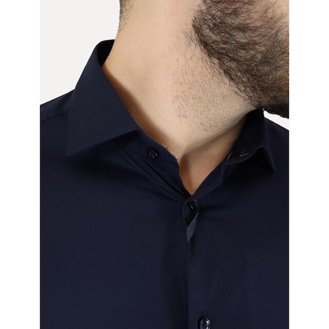 Camisa Tommy Hilfiger Masculina Slim THFlex Poplin Azul Marinho