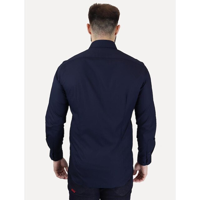 Camisa Tommy Hilfiger Masculina Slim THFlex Poplin Azul Marinho