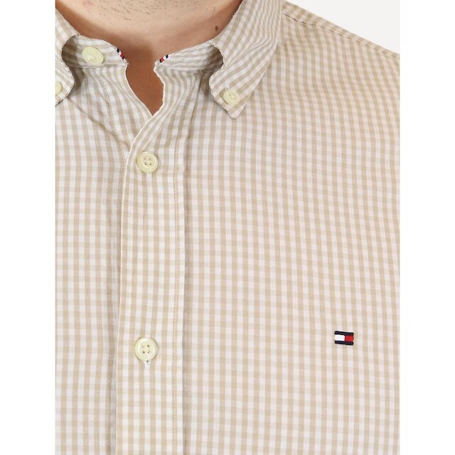 Camisa Tommy Hilfiger Masculina Xadrez Gingham Branca/Cáqui